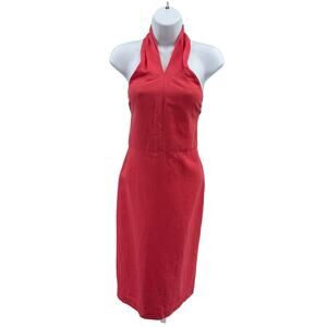 Banana Republic Dress SZ 2 Pink Halter Neck Backless Linen Blend Lined Back Zip